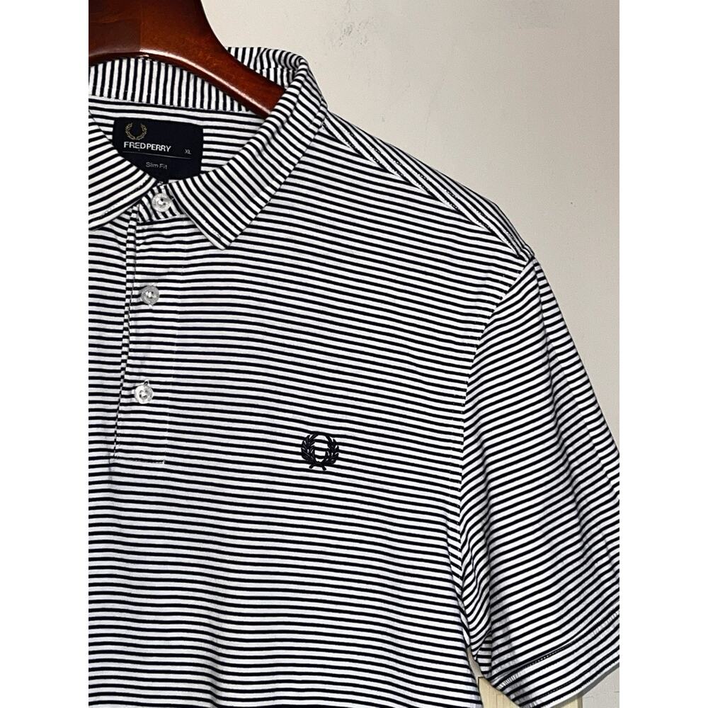 FRED PERRY BLUE WHITE THIN STRIPED SLIM FIT POLO SHIRT XLL